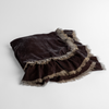 Loulah Baby Blanket | Moonlight | an overhead shot of a folded silk velvet baby blanket with a raw-edged eyelash ruffle detail.