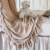 Pearl | Close-up of rumpled Loulah baby blanket in pearl, showcasing the raw edge ruffle trim.