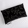 Lynette Throw Pillow | Corvino | overhead of 15x24 embroidered silk velvet pillow against a white background