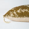 Lynette Throw Pillow | Honeycomb | Close-up side vew featuring brass zipper with charmeuse pull and linen back.
