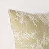 Lynette Throw Pillow | Parchment | Corner detail close-up, highlighting two-tone embroidery and linen back.