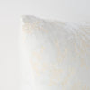 Lynette Throw Pillow | Winter White | Corner detail close-up, highlighting two-tone embroidery and linen back.
