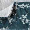 Lynette Blanket | Mineral | Close up of blanket, with a corner turned back to showcase the linen back - overhead view.