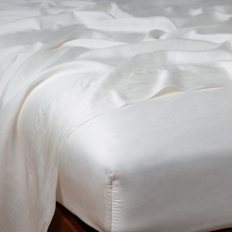 Seraphina Flat Sheet | Winter White | fitted and flat sheets - shown from top corner.