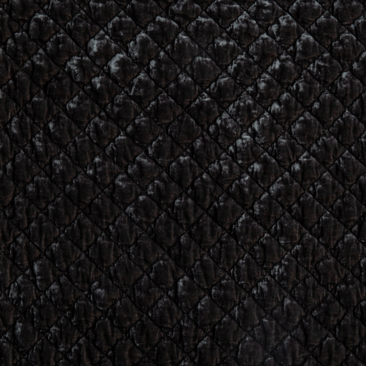 Silk Velvet Quilted Swatch Card | Moonlight | A close up of quilted silk velvet fabric in moonlight, a saturated, cool, mid-dark grey tone.