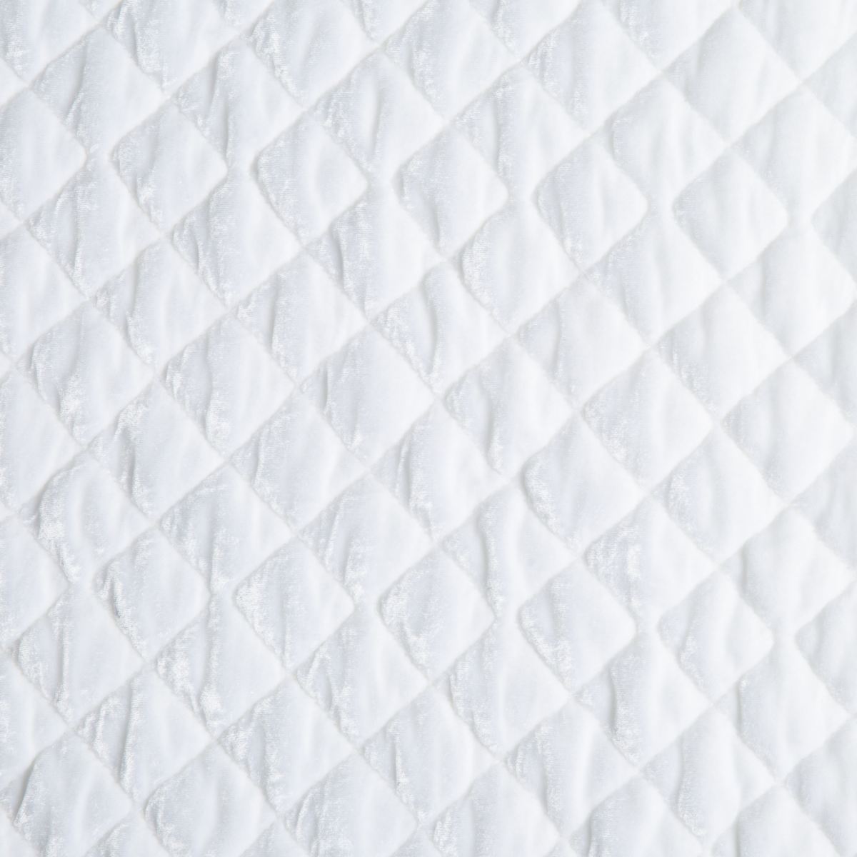 Silk Velvet Quilted Swatch Card | White | A close up of quilted silk velvet fabric in classic white.