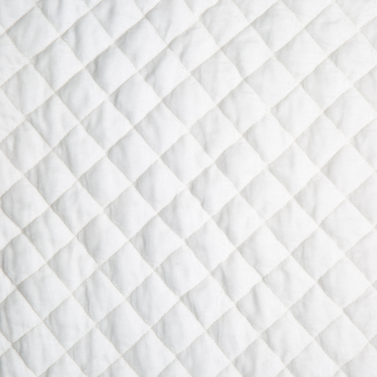 Silk Velvet Quilted Swatch Card | Winter White | A close up of quilted silk velvet fabric in winter white, softer and warmer in tone than classic white.