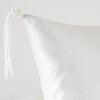 Taline Sham | Winter White | Corner detail close-up, highlighting hand-tied charmeuse tassel.