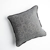 Vienna Throw Pillow | Moonlight | cotton chenille jacquard 18x18 pillow shown from overhead to display the pillow's face and silk velvet trim — overhead against a white background.
