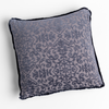Vienna Throw Pillow | French Lavender | cotton chenille jacquard 18x18 pillow shown from overhead to display the pillow's face and silk velvet trim — overhead against a white background.