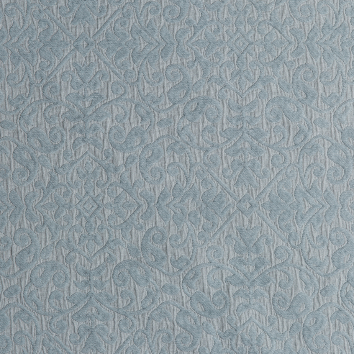 Vienna Coverlet | Cloud | A close up of cotton chenille fabric in cloud, a soft, subtle sky blue-grey.