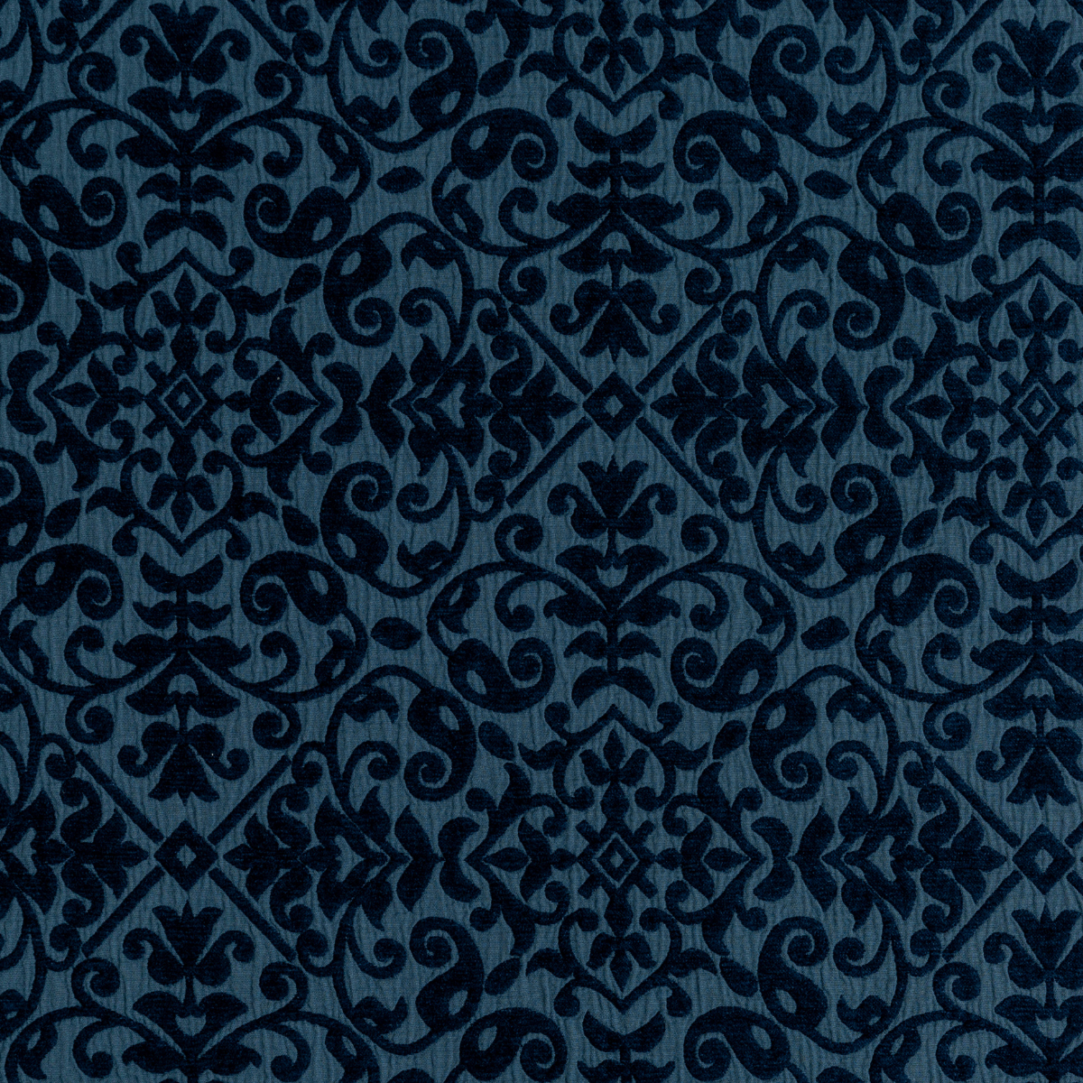 Vienna Swatch Card | Midnight | A close up of cotton chenille fabric in midnight, a rich indigo tone.