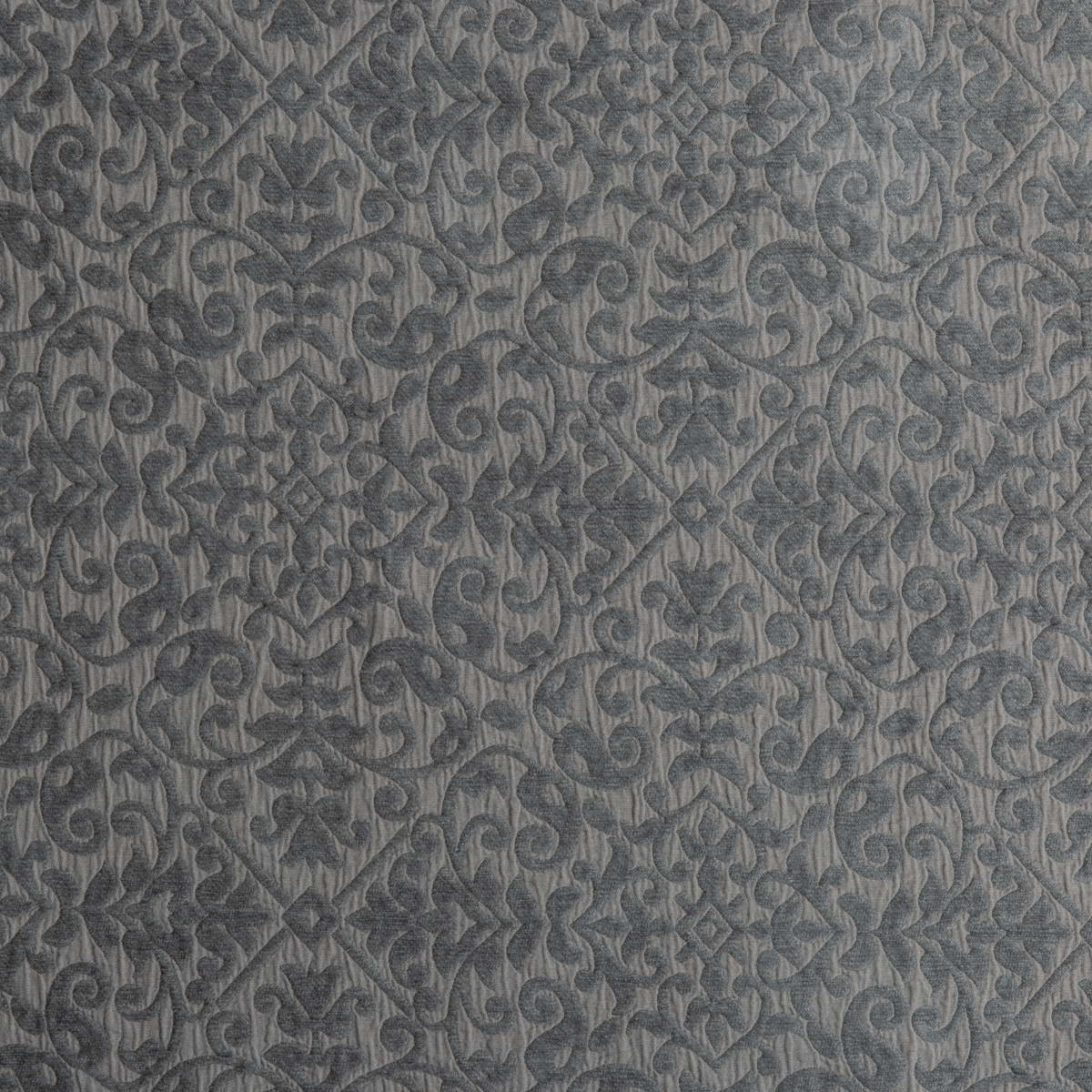 Vienna Swatch Card | Moonlight | A close up of cotton chenille fabric in moonlight, a saturated, cool, mid-dark grey tone.