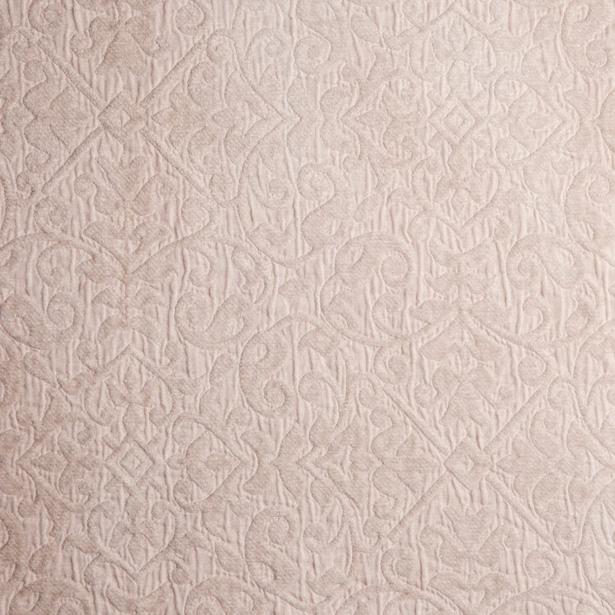 Vienna Twin Coverlet | Pearl | A close up of cotton chenille fabric in pearl, a nude-like, soft rose pink tone.