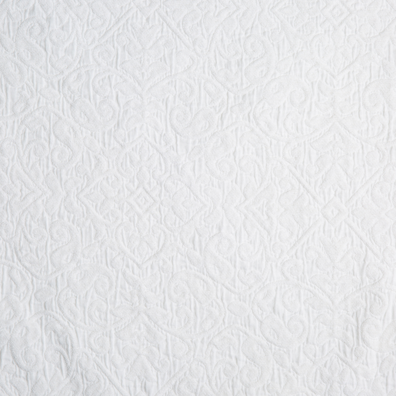 Vienna Coverlet | White | A close up of cotton chenille fabric in classic white.