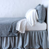 Vienna Coverlet | Mineral | Cotton chenille jacquard coverlet and matching sham over white sheeting - side view.