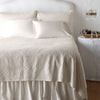Vienna Twin Coverlet | Vienna coverlet and shams on a monochromatic, neatly made bed - parchment, end of bed view.